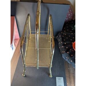 Vintage Brass MCM Hollywood Regency Brass Metal Bamboo Magazine Rack